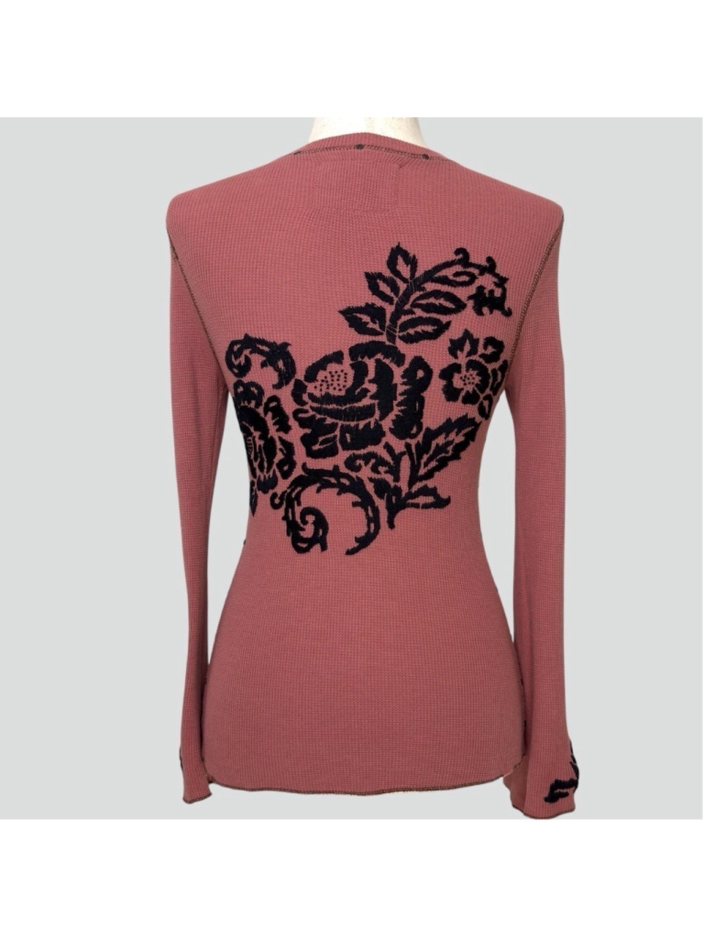 Soul Revival S Pink Honeycomb Waffle Knit Thermal Top Flare Sleeve Y2K Mal Goth
